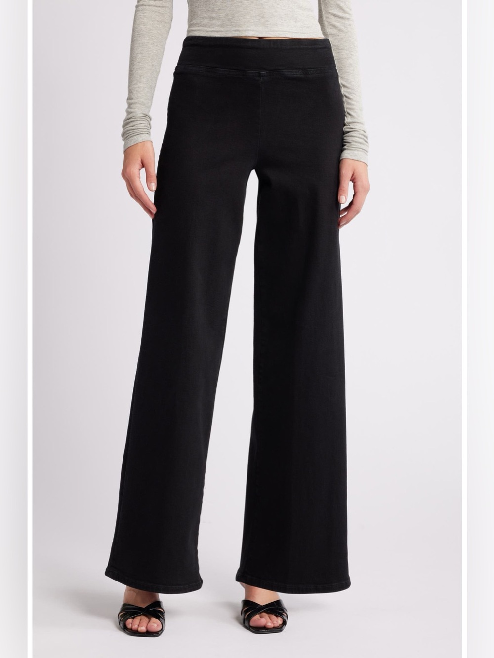 FRAME Jetset Slim Palazzo Pull-On Black Jeans Sheen Noir Size 1 - US 2